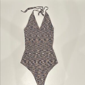 Multicolor Halter One-Piece Thong Bodysuit